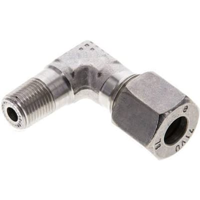 1/8'' NPT Buitendraad x 8L RVS Elbow 90deg Snijring 315 Bar DIN 2353 - FL2E-MC-ST-018N-08-L