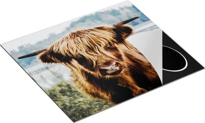Chefcare Inductie Beschermer Schotse Hooglander Koeienkop bij een Meer - 60x50 cm - Afdekplaat Inductie - Kookplaat Beschermer - Inductie Mat