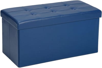 Opvouwbare zitbank met opbergruimte - Gevoerde Kunstlederen Zitkubus en Voetenbank - Marineblauw 76 x 38 x 38 cm