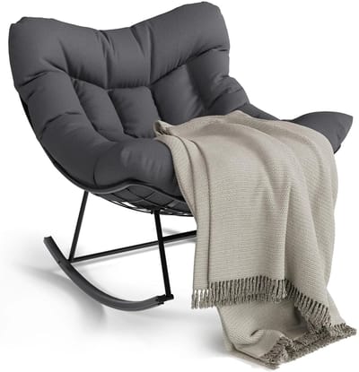 Archi Schommelstoel – Stoel - UV-bestendig PE wicker – inclusief dik kussen – Stevig metalen frame – voor balkon, tuin & veranda