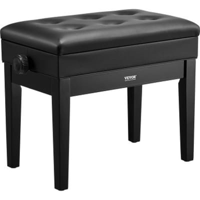 VEVOR Pianobank, 56 x 34 x 49 cm, Pianobank, Keyboard Pianostoel, 49-58 cm Hoogte Verstelbaar, Gevoerd Kussen, Opbergvak voor Muziekboeken, Houten Pianokrukzitting, voor Kaptafel, Woonkamer