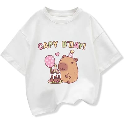 Zomerkleding voor Kinderen Leuke Capybara Print T-shirt met Korte Mouwen Verjaardagskleding Cadeau 160 beige