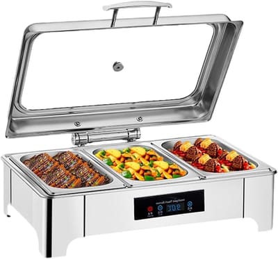 Elektrische Warmhoudbak - Buffet Server - Gerechten Warm Houden - Instelbare Temperatuur - 13.5L Capaciteit - Zilver