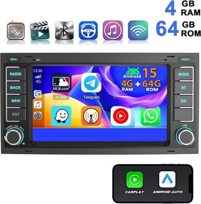 ESSGOO Autoradio 4+64GB met Carplay en Android Auto - voor Volkswagen VW T5 Transporter Touareg - 2-DIN radio - met 7-inch scherm - navigatiesysteem - Bluetooth USB FM RDS