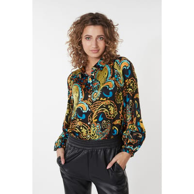 EsQualo Blouse Basic Untamed Party Print Maat: 34 | Longsleeves Outlet | Dames | Zwart