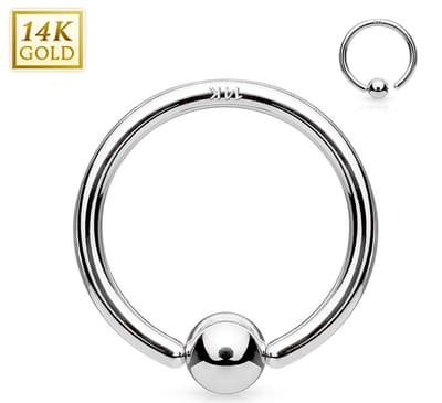 Piercing 14kt ball Closure Ring 1.2x8- wit goud - LMPiercings