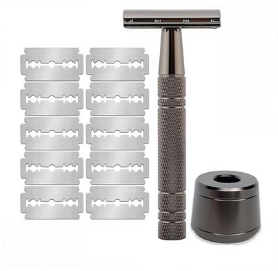 Safety Razor Dames & Heren - Klassiek Scheermes Zilver - Inclusief Houder en 10 Scheermesjes - Double Edge Razor - Duurzaam & Plastic-vrij - Voor Gevoelige Huid