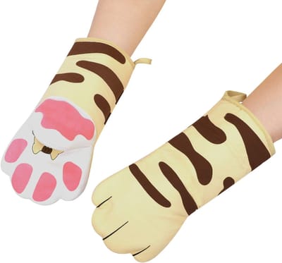 Ovenhandschoenen met Kattenprint - Hittebestendig tot 250°C - 1 Paar Katoenen Keukenhandschoenen - Lange Grillhandschoenen voor Koken en Bakken - Uniek Cadeau voor Kattenliefhebbers