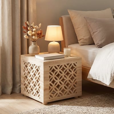 Homestyle4u Hocker - 40x40x39 cm - Natuurlijk - Hout - Bijzettafel