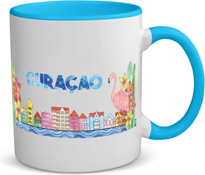Akyol - curacao koffiemok - theemok - blauw - Wereld - vakantieliefhebber - antillen - handelskade - 350 ML inhoud