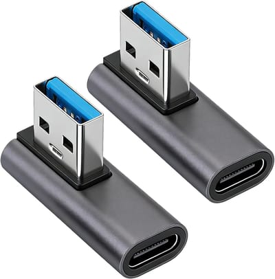 USB C Hoekadapter 90° – 2-Pack USB A naar USB C Adapter met 10Gbps Gegevensoverdracht en 100W PD Snelladen, Aluminium Hoekplug voor Laptop, Smartphone en Tablet, Ruimtebesparend Ontwerp en Duurzaamheid