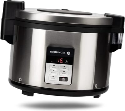 Reishunger Gastronomie Rijstkoker - Grote premium rijstkoker met warmhoudfunctie - Inclusief maatbeker, rijstlepel & siliconen voering - Rijst voor max. 32 personen