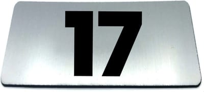 Nummerplaatje 17 - 80 x 50 x 1,6 mm - RVS-look geborsteld - Incl. 3M-tape | Nummerbordje - Deur en kamernummer - brievenbusnummers - Gratis verzending - 5 jaar garantie | Gratis Verzending