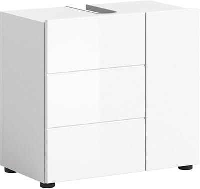 SnelShoppen - Wastafelonderkast Wit Hoogglans 60x56x34 cm - Badkameronderkast, Dieptrekkast, Melamine, Onderkast voor Badkamer, Ruimtebesparend, Moder