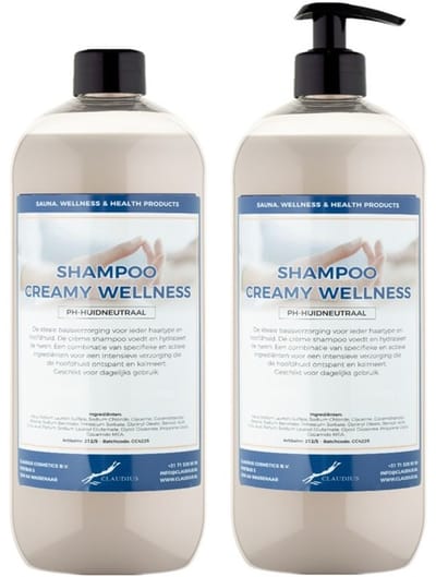 Shampoo Creamy Wellness - 1 liter (transparant) - 2 Stuks - met pomp - Voordeelverpakking - Haarverzorging