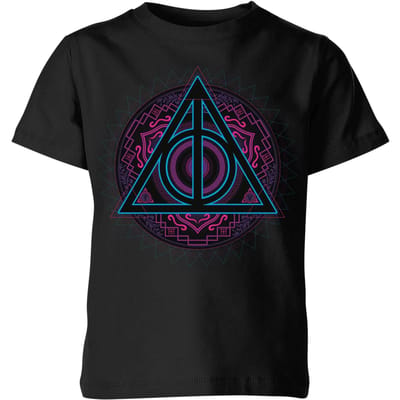 Harry Potter Deathly Hallows Neon kinder t-shirt - Zwart - 98/104 (3-4 jaar)