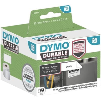 DYMO originele Duurzame LabelWriter labels | 57 mm x 32 mm | Witte Poly | 800 zelfklevende etiketten | Stevige labels voor de LabelWriter labelprinters