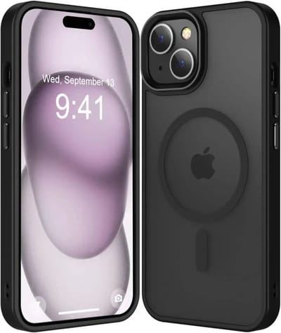 Hoesje Geschikt voor Apple iPhone 15 - Compatibel met MagSafe - Matte Beschermhoes - Back Cover met Magneet - Geschikt voor Draadloos Opladen met Magnetische Ring - Zwart
