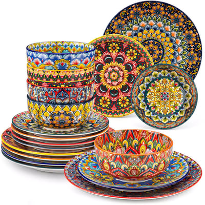 Serviesset - Bohemian Stijl - 6 Persoons Servies - Porselein - Dinerborden - Dessertborden - Ontbijtkommen - 18-delige Set