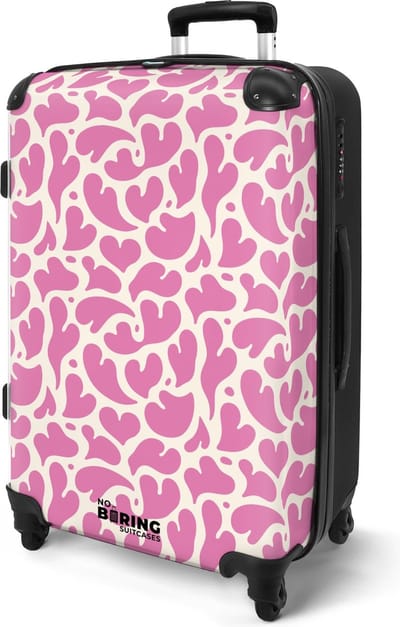 NoBoringSuitcases.com® - Koffer groot - Rolkoffer lichtgewicht - Roze hartjes patroon - Reiskoffer met 4 wielen - Ruimbagage valies - Grote trolley XL - 20 kg bagage