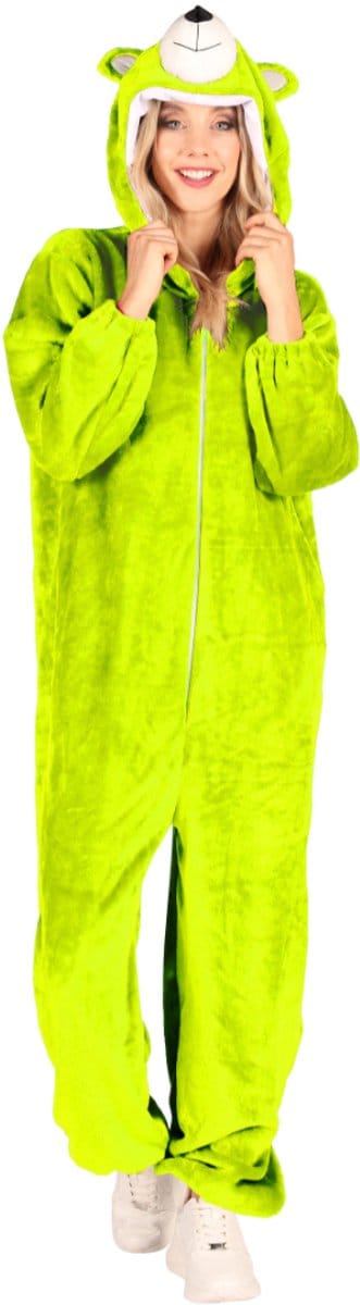 Onesie Dierenkostuum - Beer Candy Pluche - Neon Groen - Volwassenen - Unisex - Maat M/L