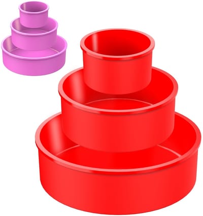 Dailygoods- Bakvorm Ronde Siliconen - 3 Stuks - Cakevorm/Quichevorm - Antiaanbakvorm - Luchtfriteuse - Diverse Maten 20/15/10 cm Ø - Taartvorm