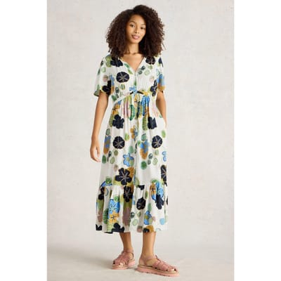 White Stuff Phoebe Midi Dress Ivory Multi Taglia: 10 | Abiti Midi Outlet | Donna | Bianco
