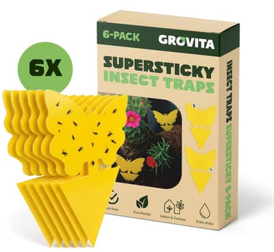 Grovita Rouwvliegjes Bestrijden - Plakstrips Vlindervorm - 6 Stuks - Fruitvliegjes Vanger - Insectenval - Gifvrij - Fruitvliegjes, Rouwvliegjes en Varenrouwmug