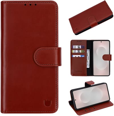 Casemania Echt Leren Hoesje Geschikt voor Samsung Galaxy S26 - Chestnut Brown - Leer 2 in 1 Magnetisch Afneembare Book Case - Portemonnee Hoes met Pasjeshouder - Geschikt voor MagSafe