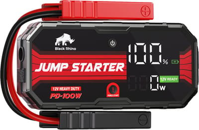 Black Rhino Jumpstarter 5000A – 12V Startbooster Auto en Camper – Accubooster 24000mAh – Tot 12L Benzine / 7L Diesel – USB-C 100W – Met Display en Hardcase
