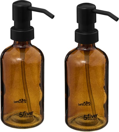 5Five Zeeppompje/dispenser - 2x - glas - bruin - 250 ml - navulbaar - toilet/keuken/badkamer