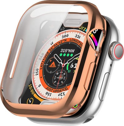 By Qubix - Apple Watch TPU case - Champagne / Rosé goud - Geschikt voor Apple Watch 46mm hoesje - screenprotector - Bescherming iWatch - Bescherm hoesje