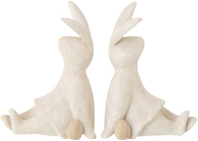 J-Line decoratie Konijn Zitting - polyresin - beige - set van 2