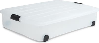 IRIS Clearbox Opbergbox - onder-het-bed - met half te openen deksel - 50L - Kunststof - Transparant - Met Wielen