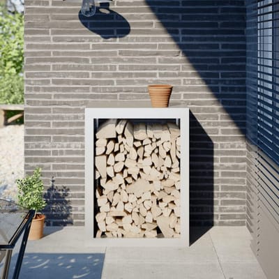 Brandhoutrek Staal - Houthouder Opslag - Naast Haard - Houdt Hout Droog - 60x40x80 cm - Wit