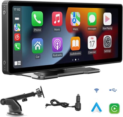 Draadloos Apple CarPlay en Android Auto draagbaar display Geschikt voor in de auto, 9,3 inch HD IPS-touchscreen, ondersteuning Geschikt voor 1080P achteruitrijcamera en Bluetooth/AUX/FM-zender