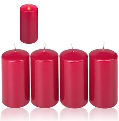 Candelo 4-delige set stompkaarsen Kerst Ambiente kaarsen – donkerrood – 8 cm – kerstkaarsen voor adventskrans – rode adventkaars kerstdecoratie