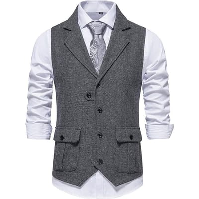 Heren Retro Gilet Revers Business Casual Enkelrijig Gilet Slim Fit Hoge Kwaliteit Heren Jurk Bruiloft Mannelijke Tops S
