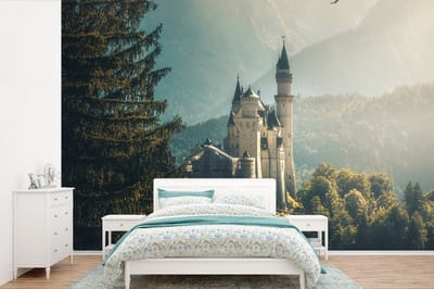 Behang - Fotobehang Natuur - Kasteel - Berg - Neuschwanstein - Breedte 360 cm x hoogte 240 cm