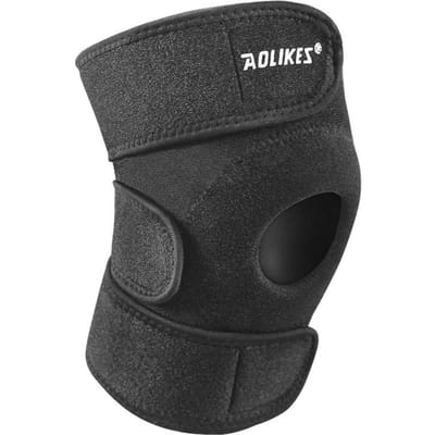 Genouillère Aolikes Manchon de Compression Réglable pour Hommes Femmes Coussinet Rotulien Récupération Blessure Tendon Course à Pied noir