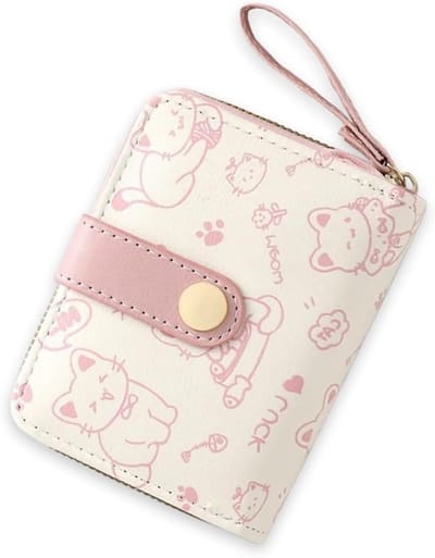 Kleine meisjesportemonnee met rits, schattige kittenprint, PU materiaal, trendy en praktisch, ideaal voor dagelijks gebruik (roze, groen, bruin)