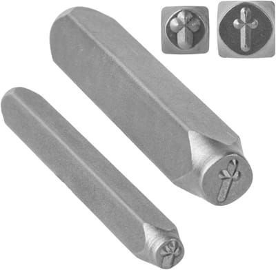 2 Stuks Kruisvormige Metaalstempels, 2 Maten, Carbon Staal Stempelgereedschap voor Sieraden en Sleutelhangers maken