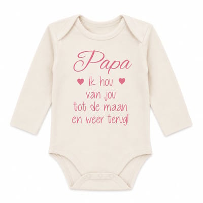 Baby Rompertje meisje tekst cadeau eerste vaderdag Papa ik hou van jou tot de maan en weer terug | Lange mouw | wit met roze | maat 74/80 |  mooiste cadeautje kind liefste lief beste held superman leukste mijn is de allerbeste best allerliefste
