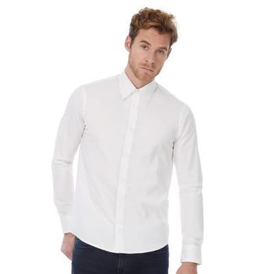Russell Collectie Heren Lange Mouw Poly-Katoen Gemakkelijke Verzorging op maat gemaakt Poplin Shirt (Wit)