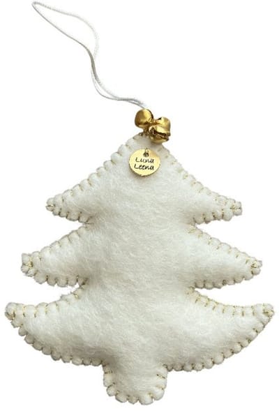 Luna-Leena duurzame kerstboom hanger - plat - off white + goud accent - vilt wol - handgemaakt in Nepal - kersthanger - kerstcadeau - tree hanger - Christmas ornament - cadeau - kerst gift - kerstfeest