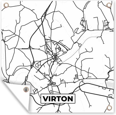Tuin poster Kaart – Plattegrond – Stadskaart – Virton – België – Zwart Wit - 200x200 cm - Tuindoek