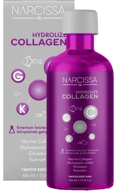NARCISSA Kolajen (Collageen) - 400ML | Krijg een strakke huid | Helpt bij verzorgen van Gewrichten | Anti Aging Effect | Helpt bij elasticiteit van je huid | Hydrolize Collagen | Marine Collagen | Glucosamine | Quersetin |