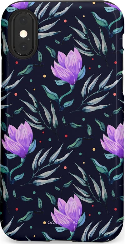 Casetastic hoesje geschikt voor Apple iPhone X / Apple iPhone XS - Dubbellaagse bescherming - Mystieke bloemenzee - Fashion Case - Donkerblauw Donkergrijs Grijs Lavendel