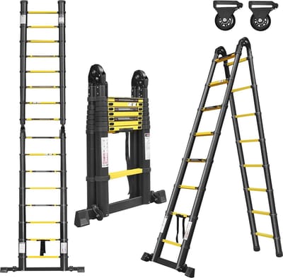Telescopische ladder 5 meter - Opvouwbare aluminium ladder, multifunctioneel, 150 kg draagvermogen, 16.5 FT