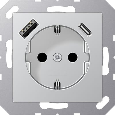JUNG A500 Dubbele USB Wandcontactdoos Met Kindbeveiliging (Europese Stekkerdoos) - A1520-15CAAL